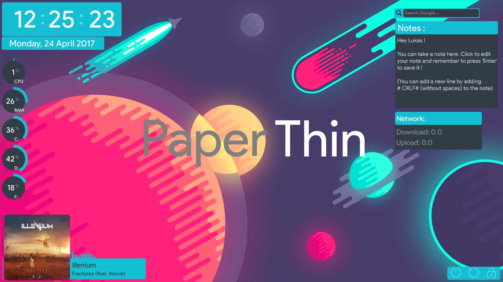 PaperThin – A flat Rainmeter suite Rainmeter Skin